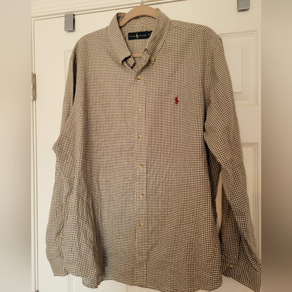 RALPH LAUREN Classic Fit Button Down Long Sleeve Plaid Shirt Men's Size XL